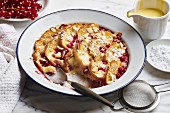 Ofenschlupfer (bread pudding) with currants and vanilla sauce