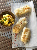 Grilled coconut spring rolls with pineapple salsa