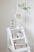 Jewellery box and containers made from corrugated cardboard on ladder