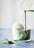Matcha Affogato: vanilla ice cream with matcha tea