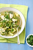 Chicken soup with broccoli and green bean
