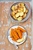 Fish fingers with baked potatoes