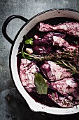 Chicken in red wine with herbs