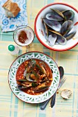 Green lipped mussels in tomato sauce