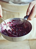 Blueberry compote in a saucepan