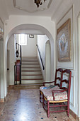 Old bench in foyer of French country house