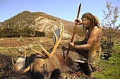 Homo neanderthalensis hunting, illustration