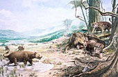 Andrewsarchus preying on Embolotherium, illustration