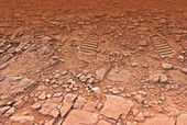 Artwork of footprints on Mars