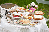 A garden table laid for afternoon tea