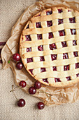 Cherry pie with a lattice top