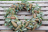 Wreath of Eucalyptus populus and various cones