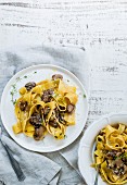 Pappardelle with mushrooms, nuts and thyme