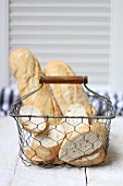 Baguettes in a wire basket