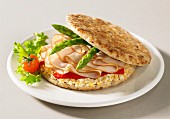 Roast chicken sandwich on a pita