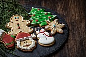 Assorted colorfully decorated Christmas cookies