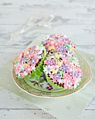 Cupcakes verziert mit Zuckerblüten