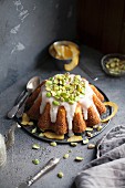 Babka with icing and pistachios