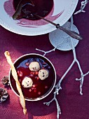 Apple soup with mulled wine cream and orange biscuits (Christmas)