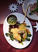 Carp tempura with broccoli (Christmas)