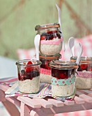 Rice pudding with fruit for a summer picnic