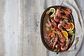 Cooked red shrimp on a light background