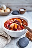 Soup with vegetables and sausage (Portugal)