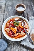 Soup with vegetables and sausage (Portugal)