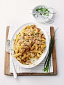 Chicken Penne Carbonara with Crispy Crumbs