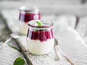 Bavarian cream dessert with berry sauce