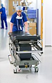 Surgical staff in a hospital corridor