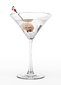 Cocktail glass with human brain, illustration