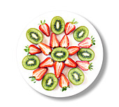 Kiwis and strawberries on white plate