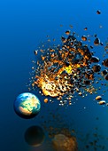 Meteor hitting planet Earth, illustration