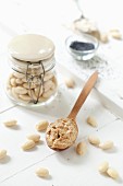 Almond Butter on a Wooden Spoon
