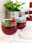 Jars of redcurrant and mint jelly