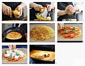 Pizza-Rösti mit Tomaten, Mozzarella und Basilikum zubereiten