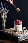 Overnight oats with fresh fruits and honey