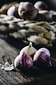 Garlic on a wooden surface