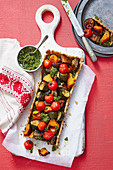 Roast Vegetable Tart with Hazelnut Pesto