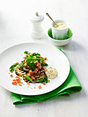 Eggplant and Tabbouleh Stacks with Chickpea Puree