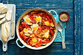 Shakshuka with chorizo, pepper and courgette