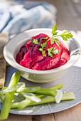 Beetroot dip with celery