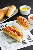 Mini hot dogs in homemade buns with mustard