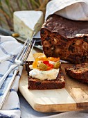 Fruit bread with nuts, pickles and blue cheese