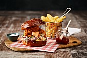 Chicken burger with fries (USA)