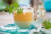 'Welf pudding' (a two-layered dessert from Lower Saxony in north Germany) with woodruff