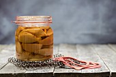 Preserved pears in a glass jar