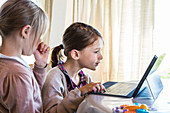 Sisters using laptop