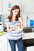 Woman checking nutritional facts